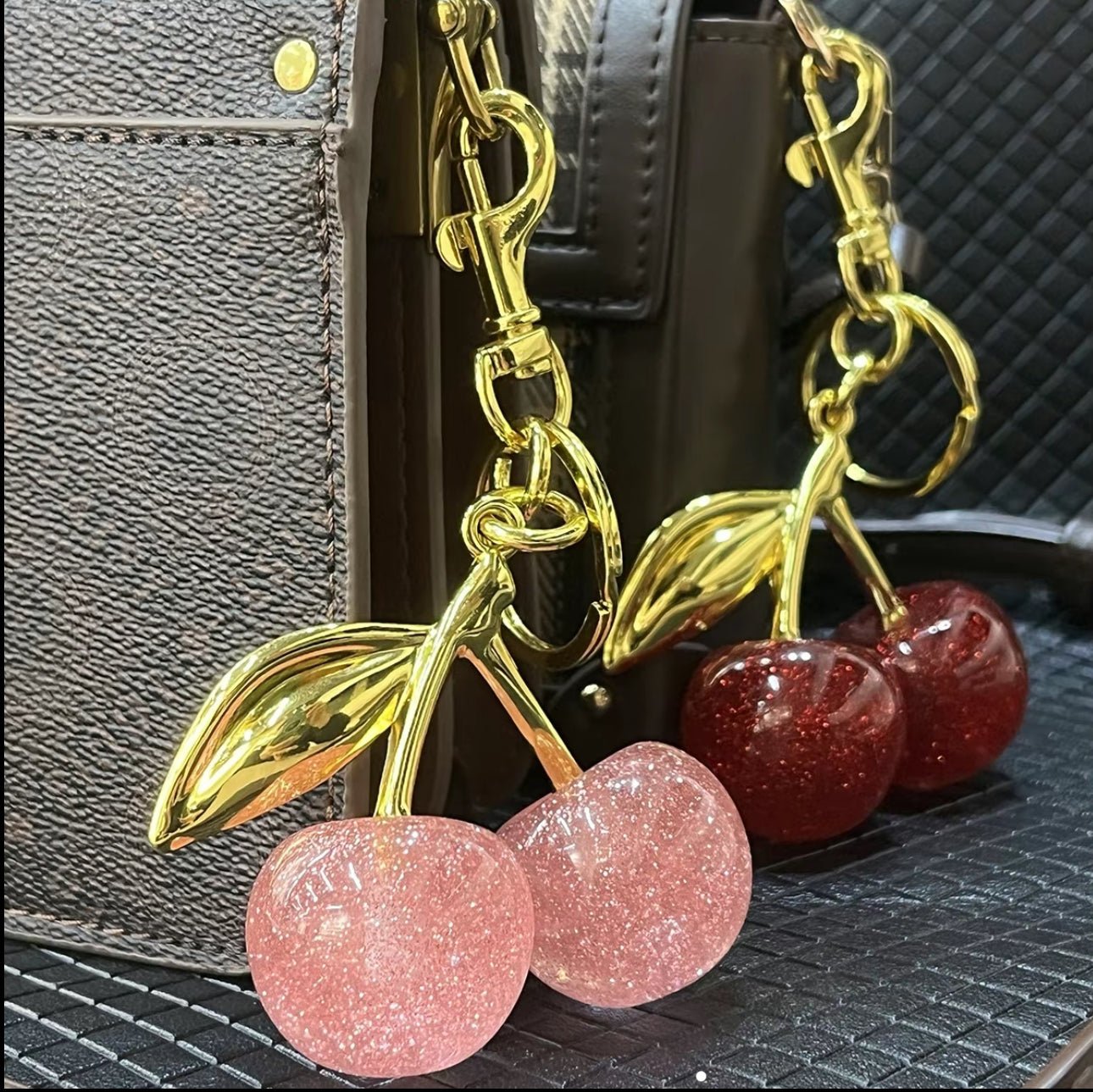 Sparkling Pink Cherries Charm (Soft Pink) - Purse charm by MunekaWear