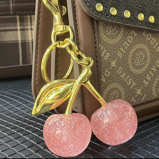 Sparkling Pink Cherries Charm (Soft Pink) - Purse charm by MunekaWear