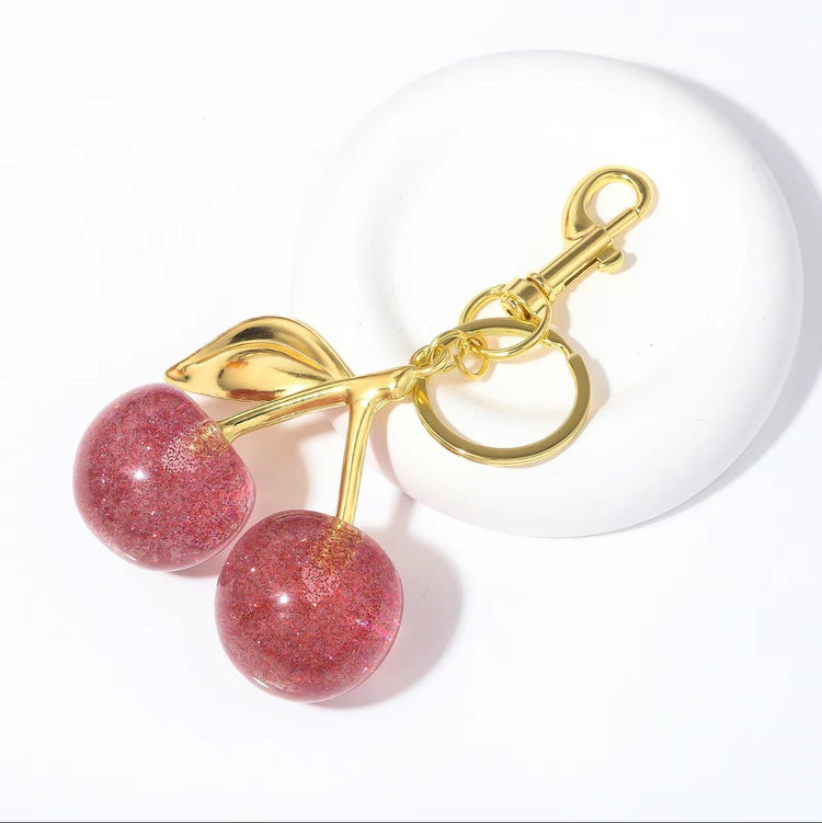 Sparkling Pink Cherries Charm (Soft Pink) - Purse charm by MunekaWear
