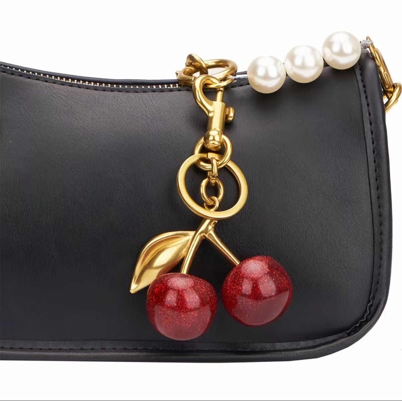 Sparkling Red Cherries Charm (Cherry Red) - Purse charm by MunekaWear