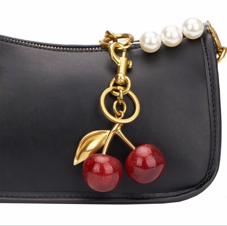 Sparkling Red Cherries Charm (Cherry Red) - Purse charm by MunekaWear