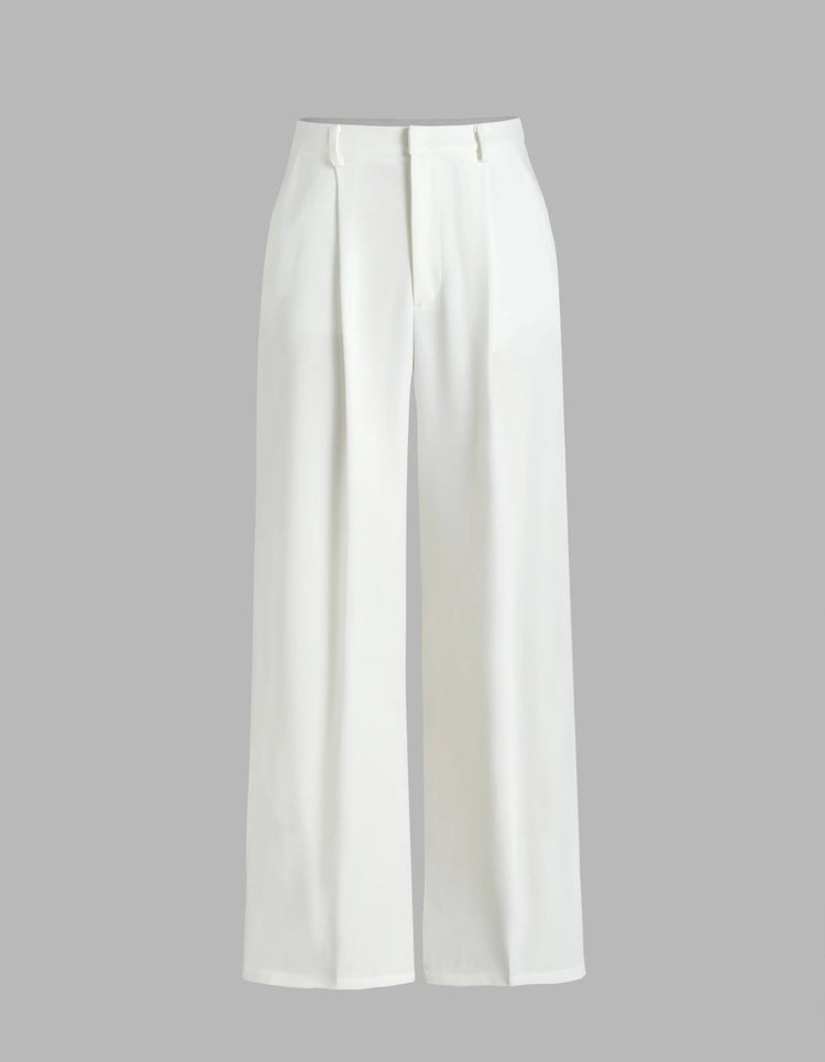 Venezia Mid Waist Dress Pants (3 colors) (White) - by MunekaWear