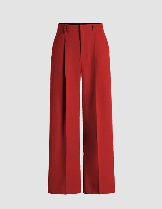 Venezia Mid Waist Dress Pants (3 colors) (Red) - by MunekaWear