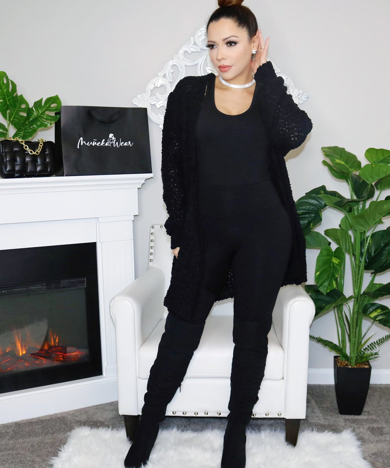 4pc Serenity Cardigan Set (Onyx) (Small) - Outfit Sets by MunekaWear
