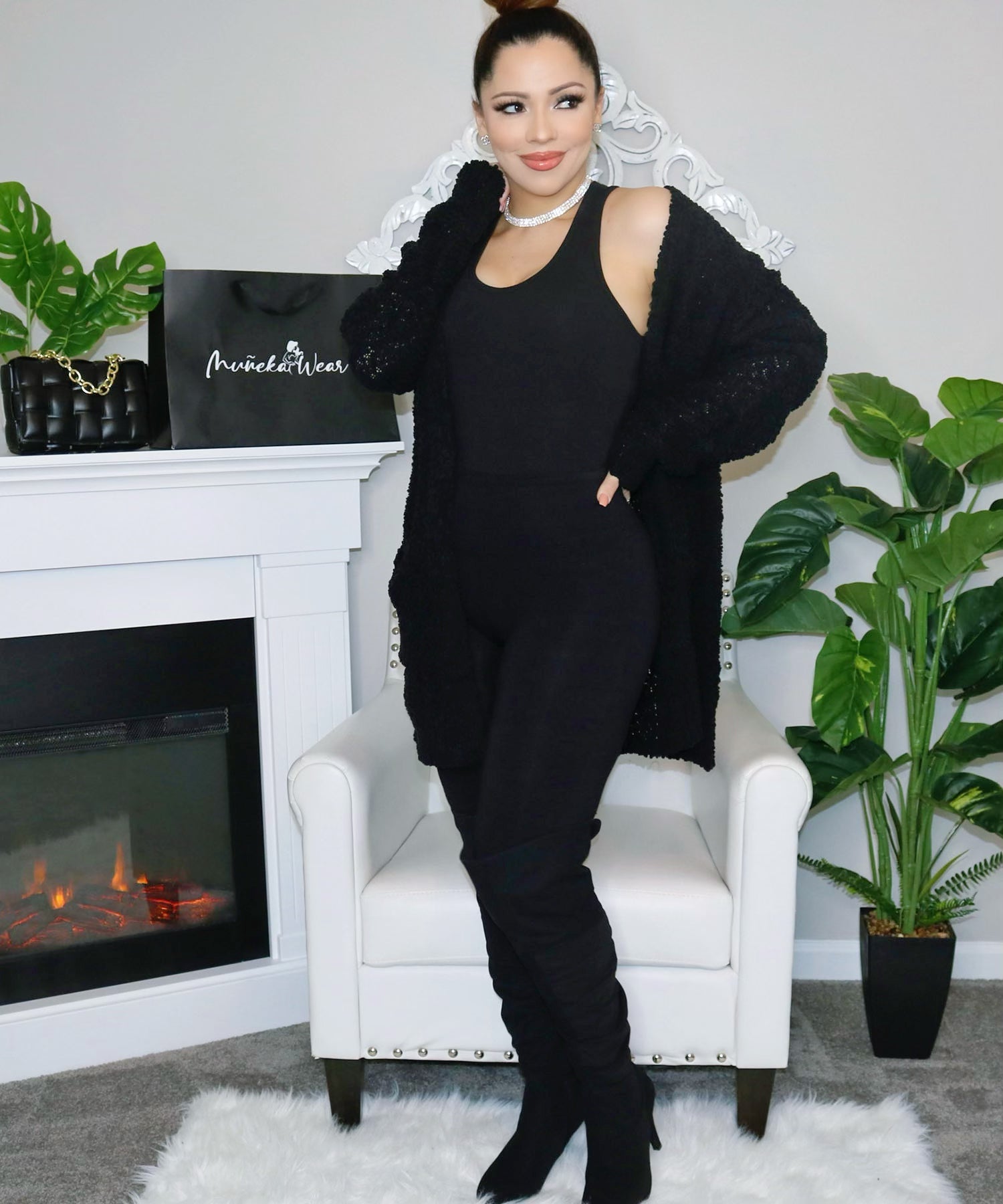 4pc Serenity Cardigan Set (Onyx) (Small) - Outfit Sets by MunekaWear