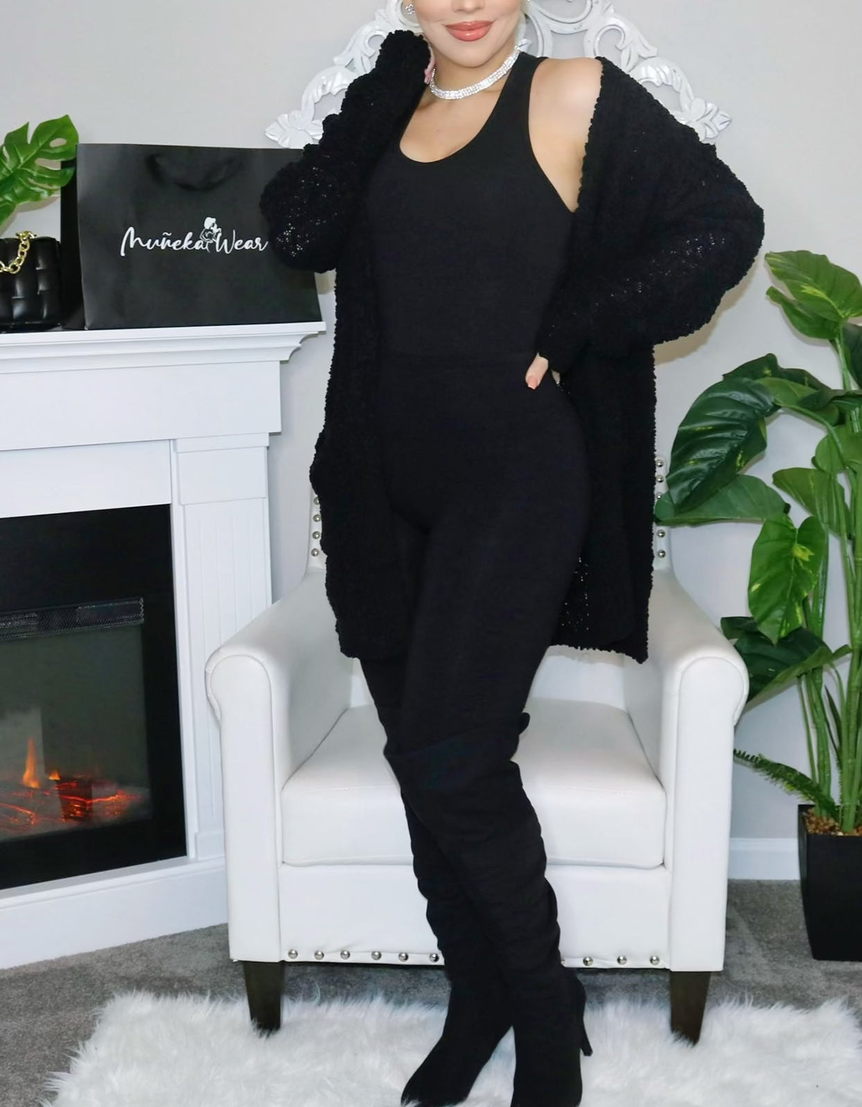 3pc Serenity Cardigan Set (Black) – MunekaWear